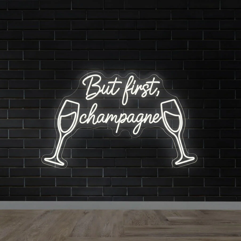 But First Champagne Funny Wedding Neon Sign - Image 3