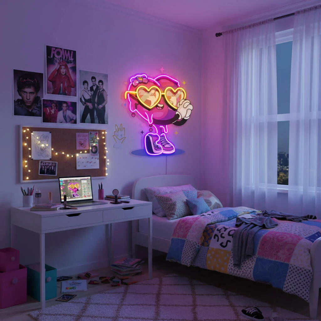 Cute Heart Character UV Print LED Neon Art Sign - Image 3