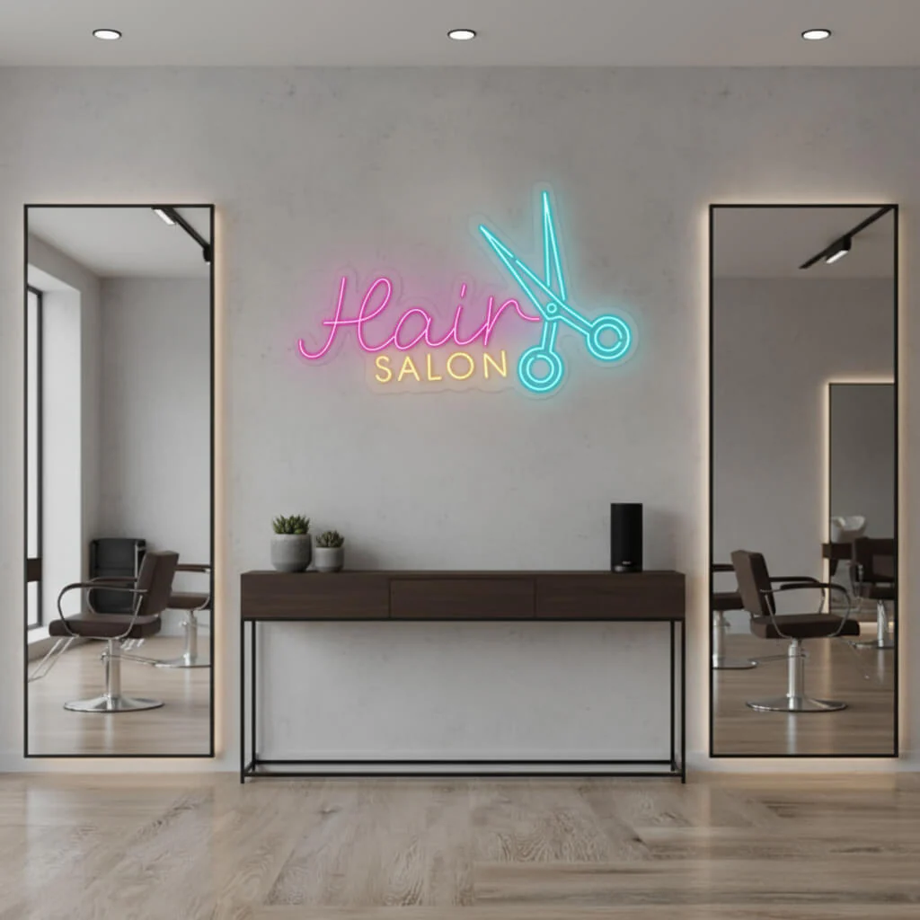 Hair Salon with Scissors LED Neon Sign - Image 3
