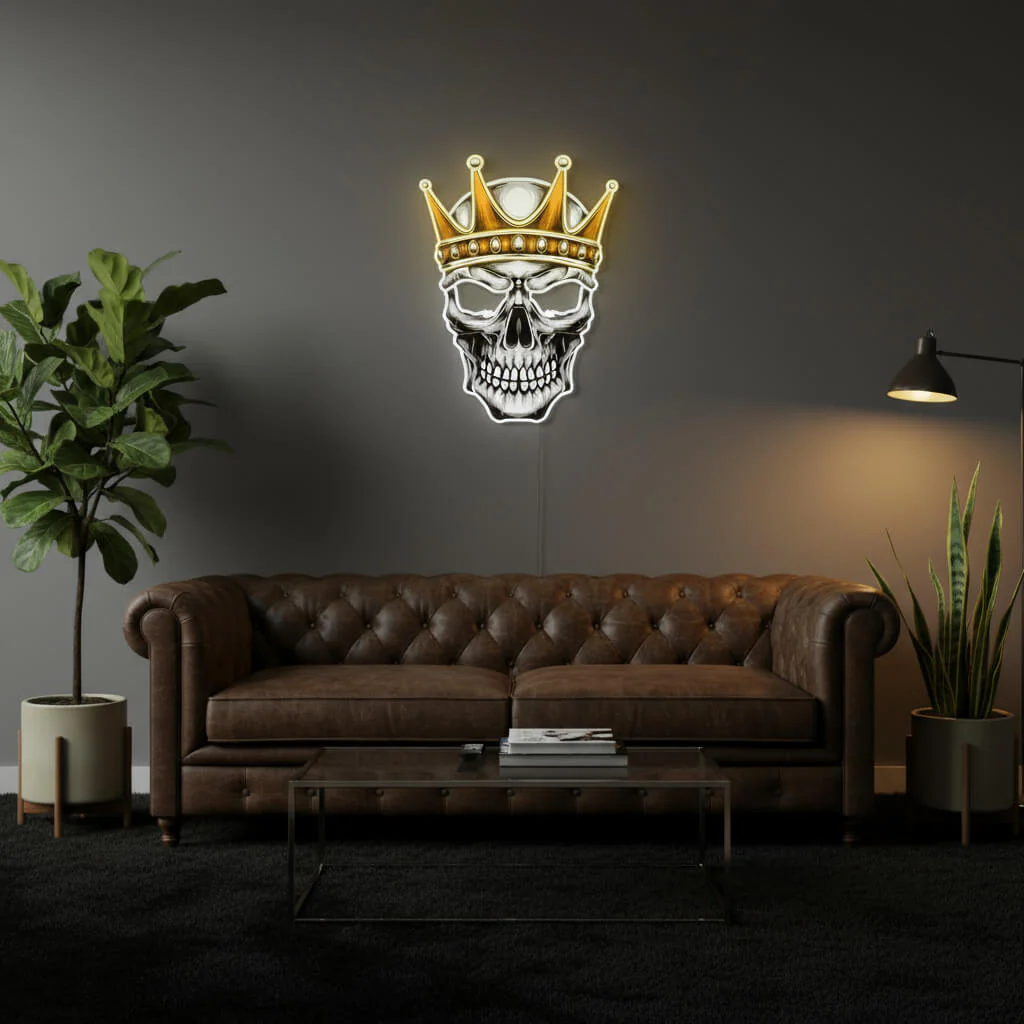 Skull King Crown UV Print LED Neon Art Sign - Image 3