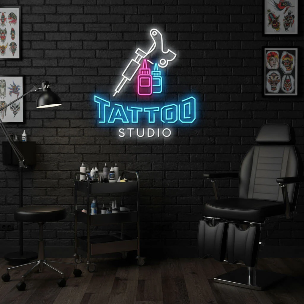 Tattoo Studio with Machine & Ink Bottles LED Neon Sign - Image 3