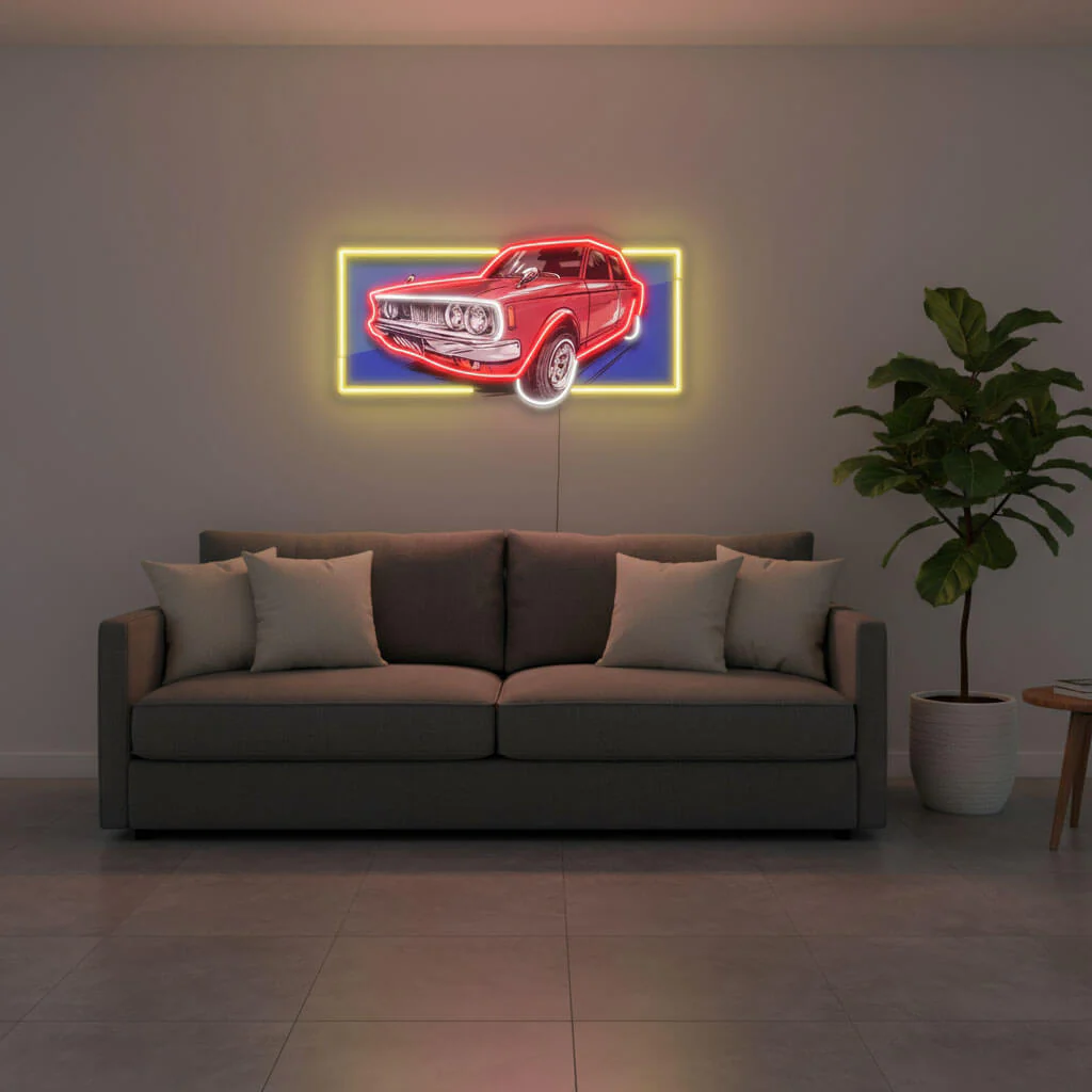 Vintage Red Car UV Print Neon Art Sign - Image 3